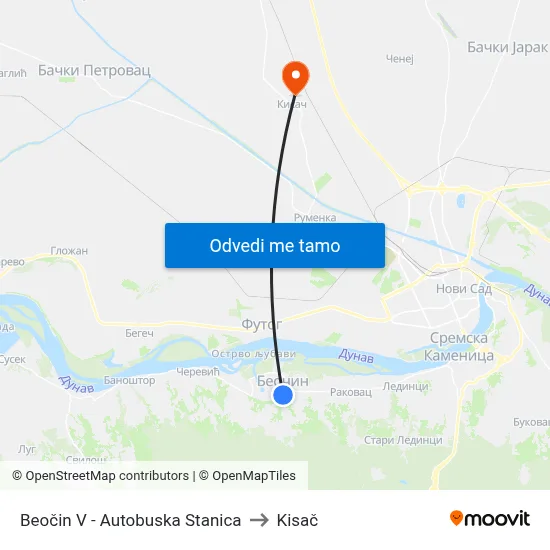 Beočin V - Autobuska Stanica to Kisač map