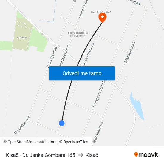 Kisač - Dr. Janka Gombara 165 to Kisač map