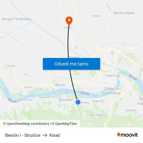 Beočin I - Stručice to Kisač map