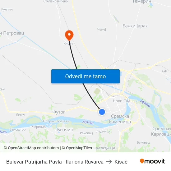 Bulevar Patrijarha Pavla - Ilariona Ruvarca to Kisač map