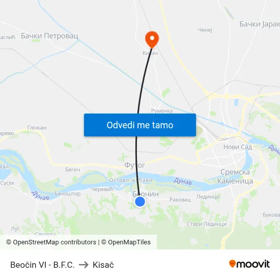 Beočin VI - B.F.C. to Kisač map