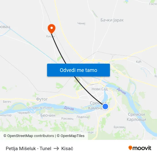 Petlja Mišeluk - Tunel to Kisač map