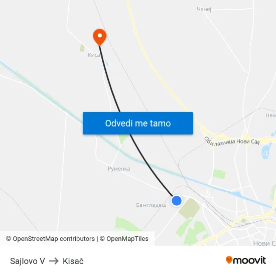 Sajlovo V to Kisač map