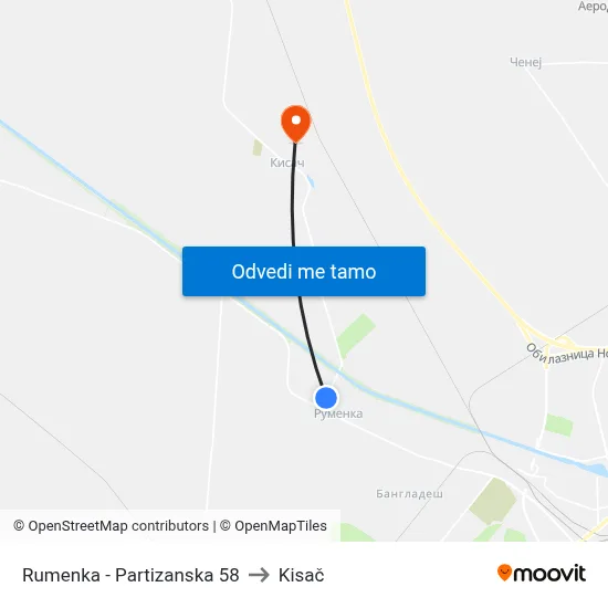Rumenka - Partizanska 58 to Kisač map