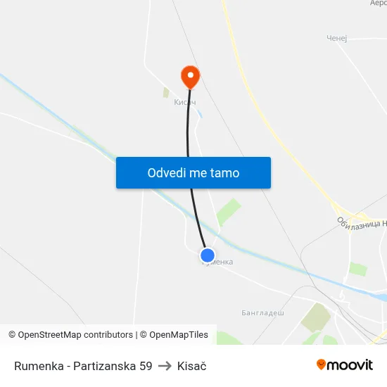 Rumenka - Partizanska 59 to Kisač map
