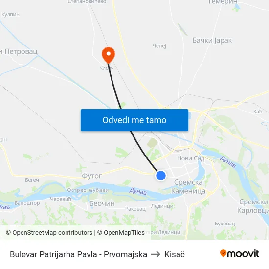 Bulevar Patrijarha Pavla - Prvomajska to Kisač map