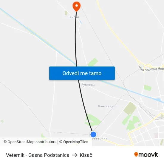Veternik - Gasna Podstanica to Kisač map