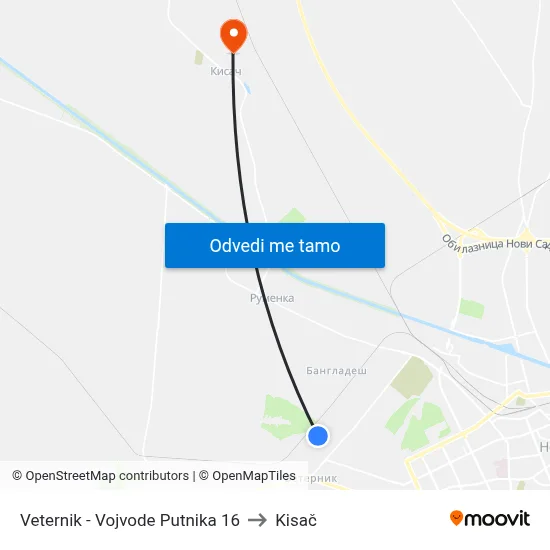 Veternik - Vojvode Putnika 16 to Kisač map