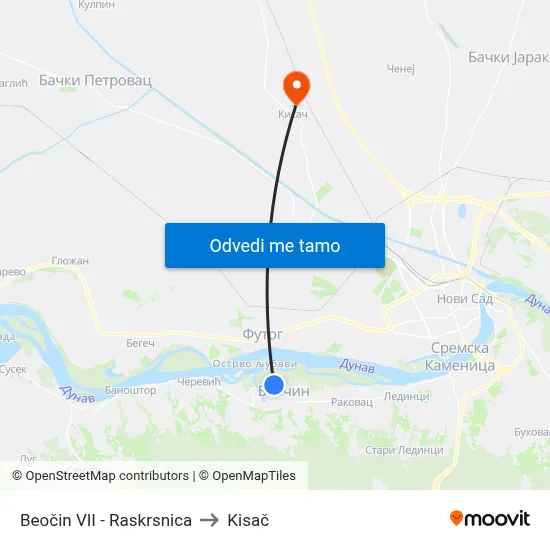 Beočin VII - Raskrsnica to Kisač map