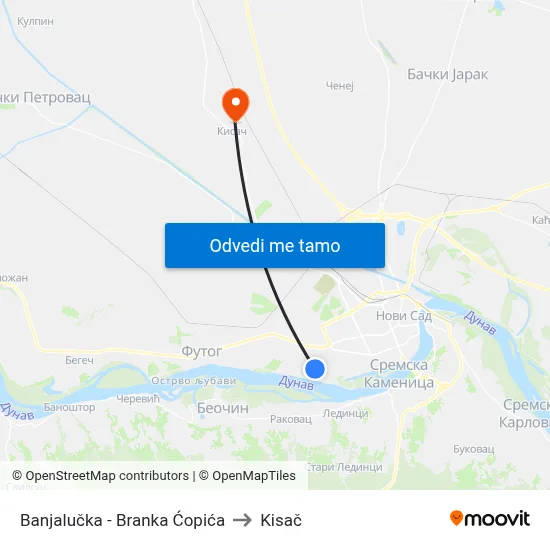 Banjalučka - Branka Ćopića to Kisač map