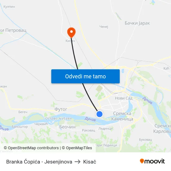 Branka Ćopića - Jesenjinova to Kisač map