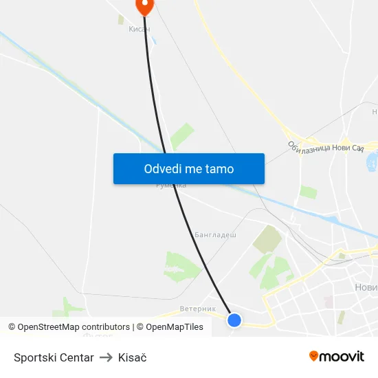 Sportski Centar to Kisač map