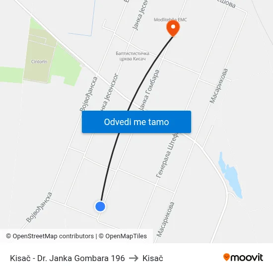Kisač - Dr. Janka Gombara 196 to Kisač map