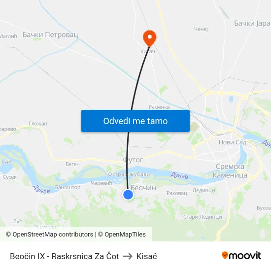 Beočin IX - Raskrsnica Za Čot to Kisač map