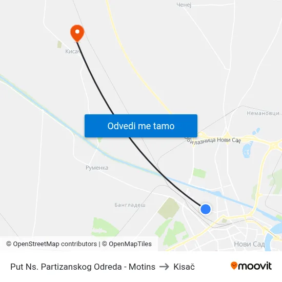 Put Ns. Partizanskog Odreda - Motins to Kisač map