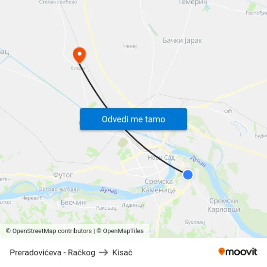 Preradovićeva - Račkog to Kisač map