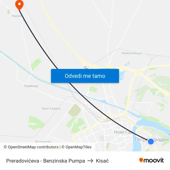 Preradovićeva - Benzinska Pumpa to Kisač map