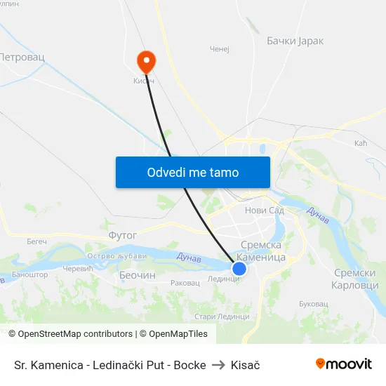 Sr. Kamenica - Ledinački Put - Bocke to Kisač map