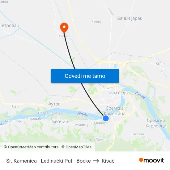 Sr. Kamenica - Ledinački Put - Bocke to Kisač map