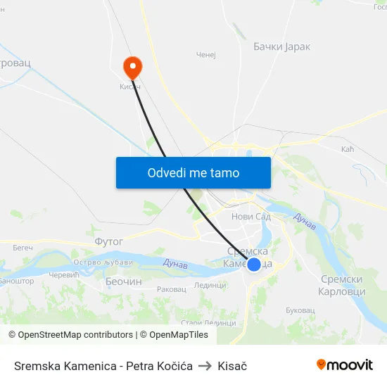 Sremska Kamenica - Petra Kočića to Kisač map