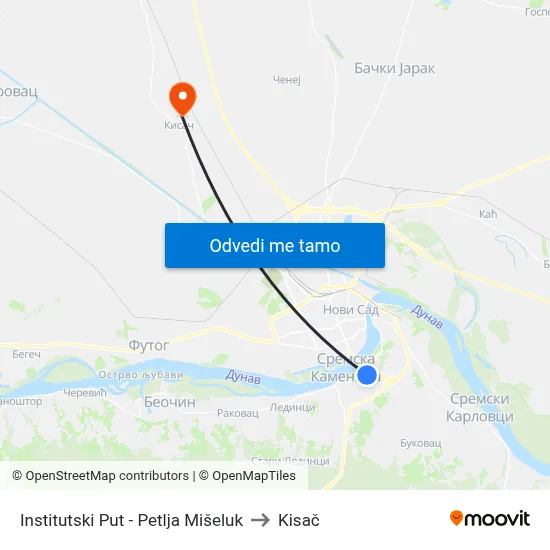 Institutski Put - Petlja Mišeluk to Kisač map