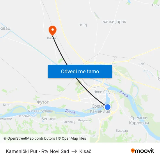 Kamenički Put - Rtv Novi Sad to Kisač map