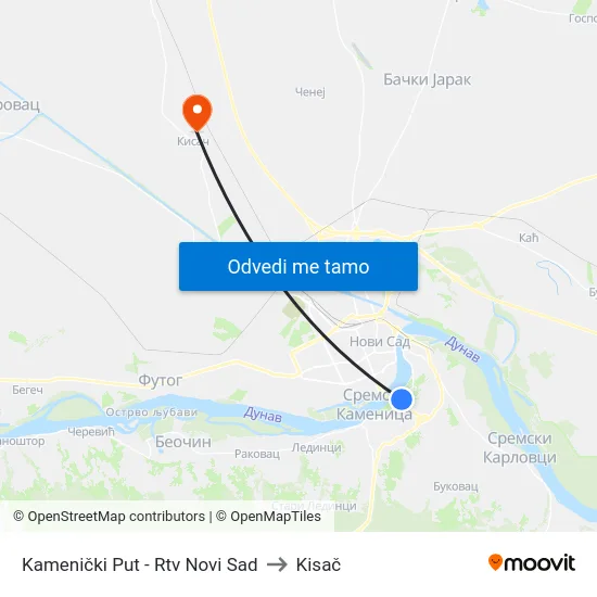 Kamenički Put - Rtv Novi Sad to Kisač map