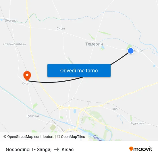 Gospođinci I - Šangaj to Kisač map
