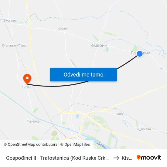 Gospođinci II - Trafostanica (Kod Ruske Crkve) to Kisač map