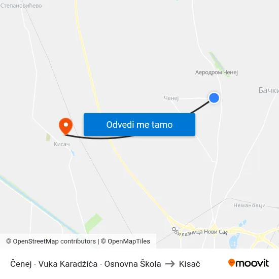 Čenej - Vuka Karadžića - Osnovna Škola to Kisač map