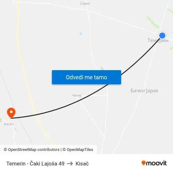 Temerin - Čaki Lajoša 49 to Kisač map