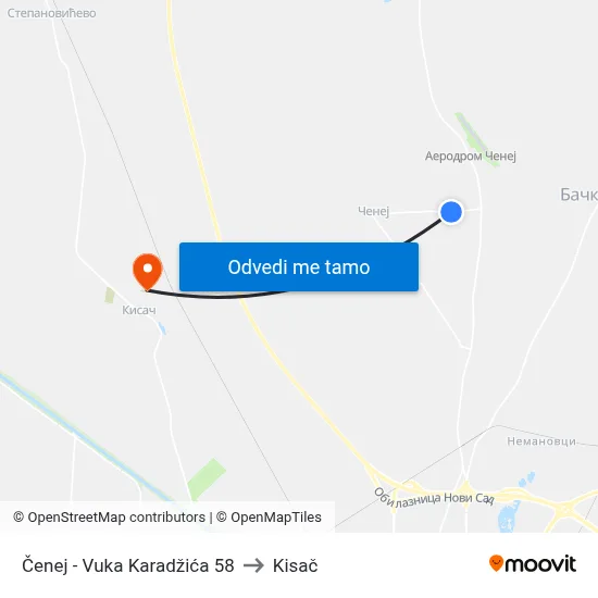 Čenej - Vuka Karadžića 58 to Kisač map
