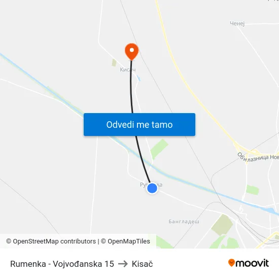 Rumenka - Vojvođanska 15 to Kisač map