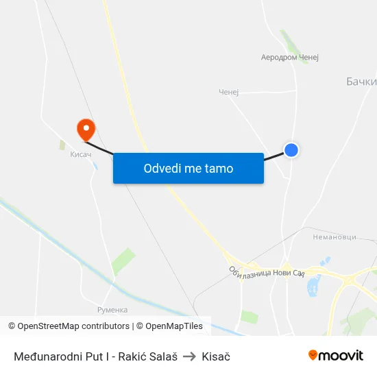Međunarodni Put I - Rakić Salaš to Kisač map
