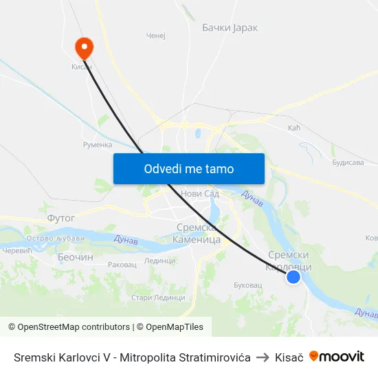 Sremski Karlovci V - Mitropolita Stratimirovića to Kisač map