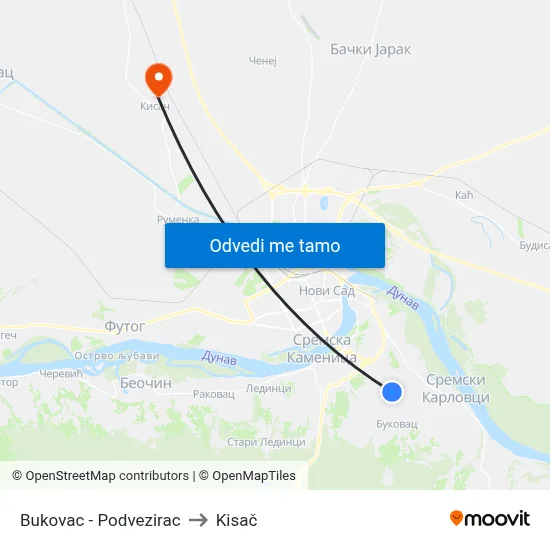 Bukovac - Podvezirac to Kisač map