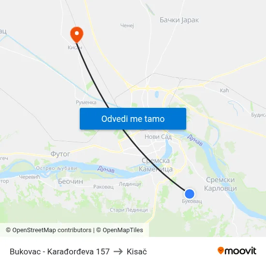 Bukovac - Karađorđeva 157 to Kisač map