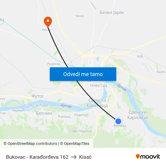Bukovac - Karađorđeva 162 to Kisač map