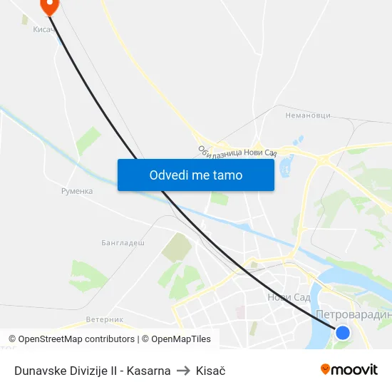 Dunavske Divizije II - Kasarna to Kisač map