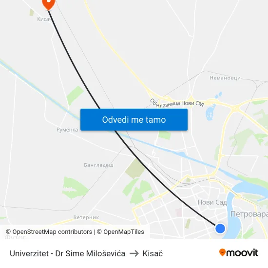 Univerzitet - Dr Sime Miloševića to Kisač map