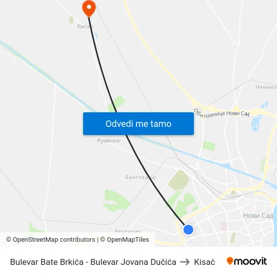 Bulevar Bate Brkića - Bulevar Jovana Dučića to Kisač map
