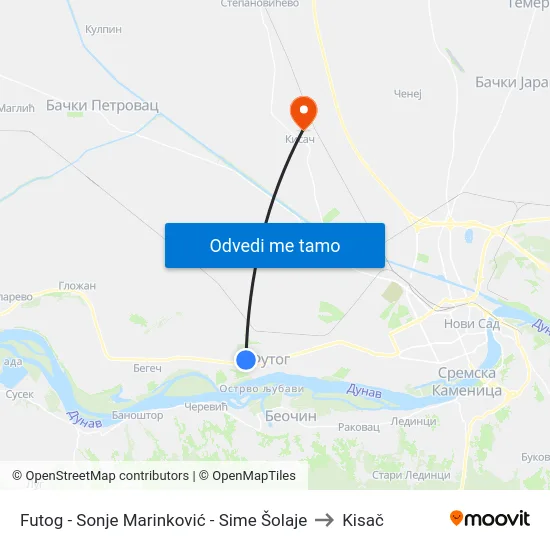 Futog - Sonje Marinković - Sime Šolaje to Kisač map