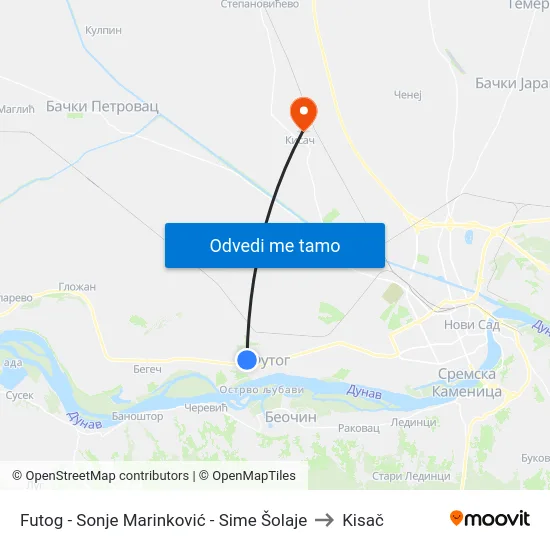 Futog - Sonje Marinković - Sime Šolaje to Kisač map