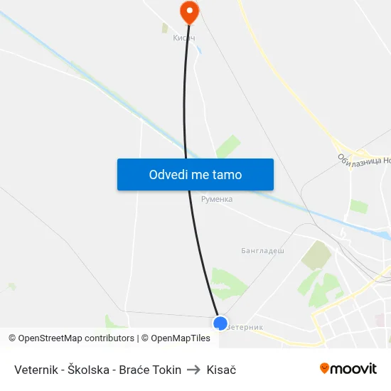 Veternik - Školska - Braće Tokin to Kisač map