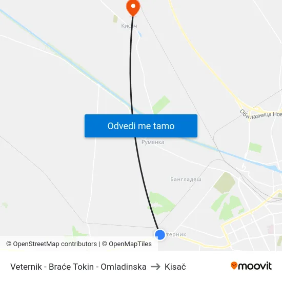 Veternik - Braće Tokin - Omladinska to Kisač map