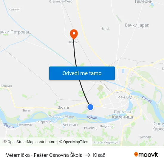 Veternička - Fešter Osnovna Škola to Kisač map