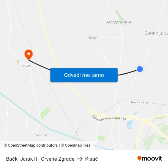 Bački Jarak II - Crvene Zgrade to Kisač map