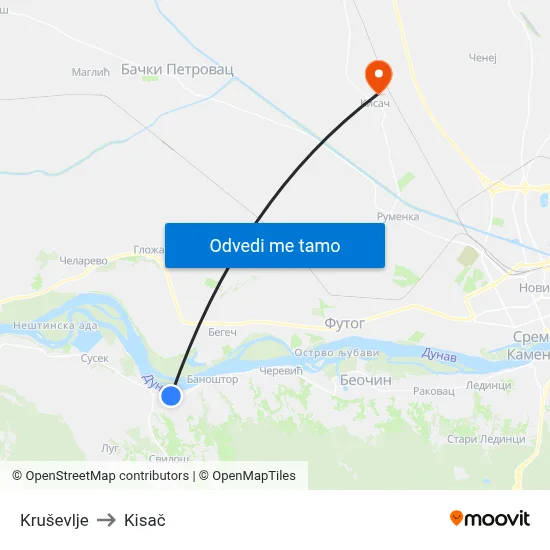 Kruševlje to Kisač map