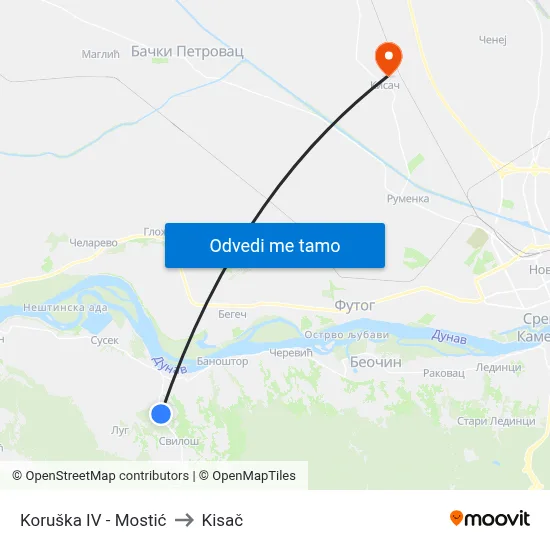 Koruška IV - Mostić to Kisač map