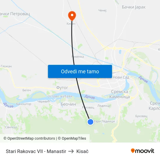 Stari Rakovac VII - Manastir to Kisač map